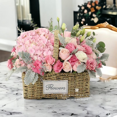 Blushing Blooms Birthday Basket