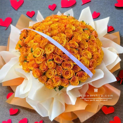 99枝橙色玫瑰花束-愛的旋律