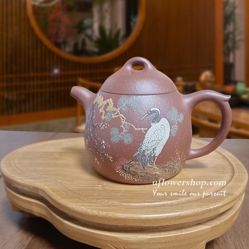 紫砂茶壺-秦權壺 仙鶴