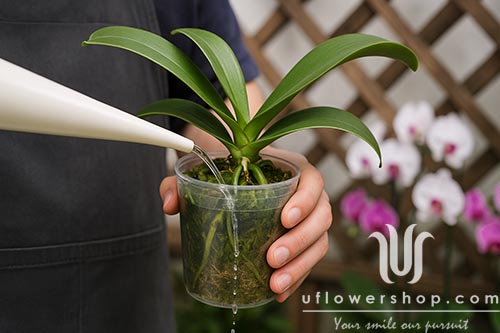 An expert checking the health of Phalaenopsis orchid roots to determine if it needs watering