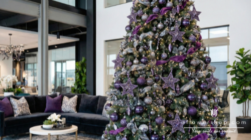 Purple amethyst christmas tree ribbon decorations